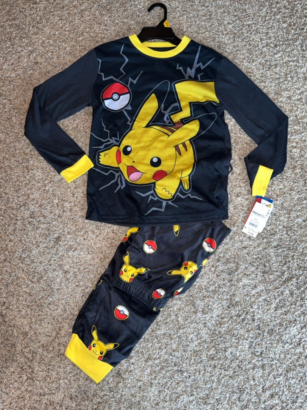 NWT Pokémon Pikachu 2 Piece Pajama Set Size 10/12 Black Yellow